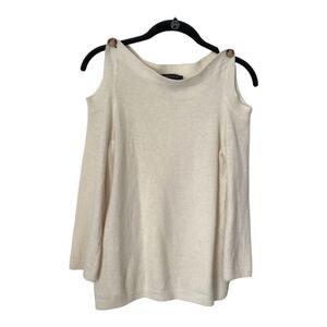Ann Taylor Sweater Womens Size XS Ivory Wool Blend Cold Shoulder Button Pullover